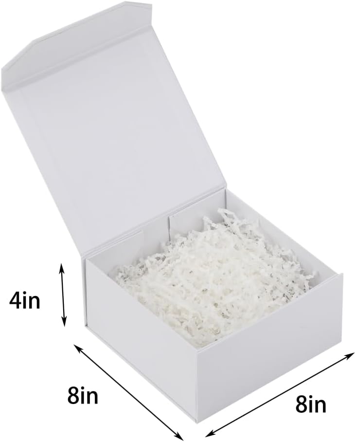 PACKGILO 1 Pcs Small White Gift Box 8x8x4 Inch Magnetic Gift Box Small Magnetic Box with Crinkle Paper White Small Gift Box with Shredded Paper Luxury Gift Boxes with Lids for Presents - Image 3